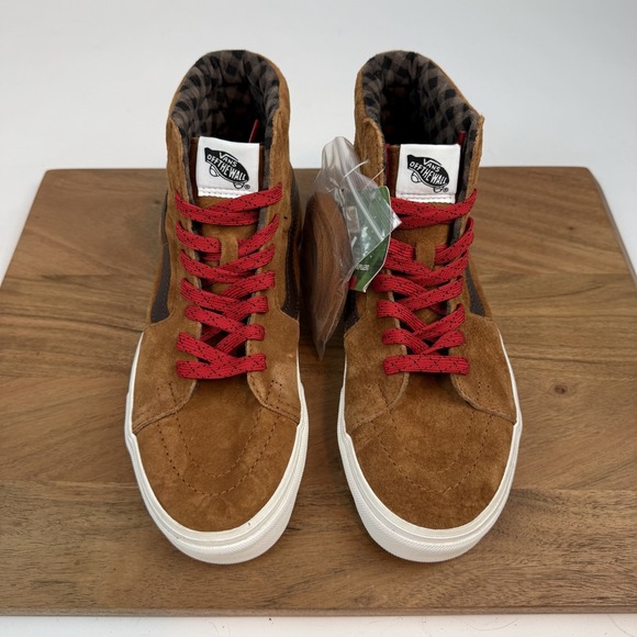 New Womens Vans Sk8 Hi Glazed Ginger Brown Leather Plaid Sneakers Size 8.5 NWOB - Picture 4 of 8